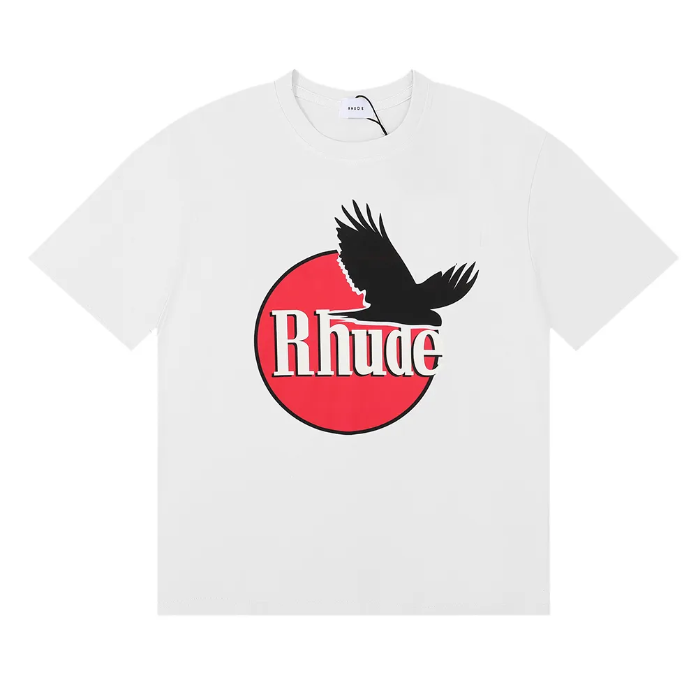 Rhude T-Shirt High Street Style Siyah Barış Güvercin Baskı Çift İplik Pamuk Günlük Kısa Kollu T-Shirt Erkek Kadınlar Kısa Kollu