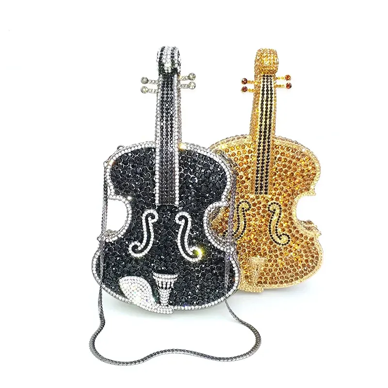 Clutches Bridal Wedding Party Purse Women Evening Party Bag Diamond Clutches Elegant Music Violin Funny Crystal Purse