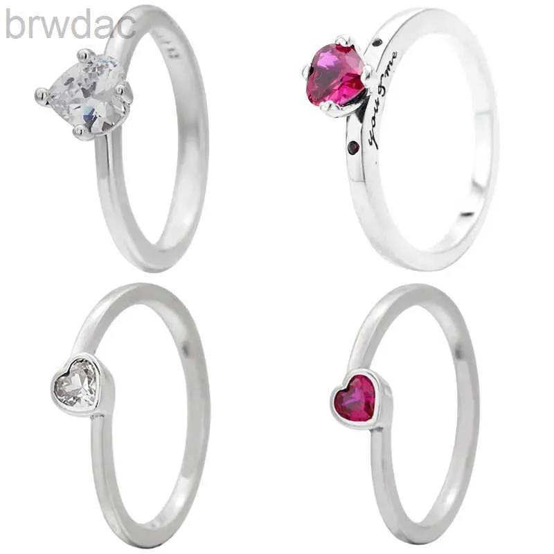 Anello solitario originale 925 sterling argento tu e me rosa inclinarsi solitari con anello cristallino per donne regalo popolare gioielli fai -da -te d240419