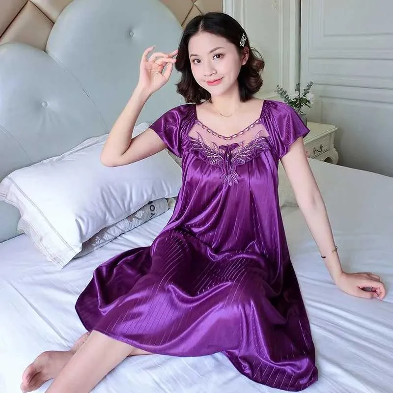 DHgate Womens Ice Silk Nightgown Short Sleeve Sleepwear Comfy Home Loungewear Sweet Dream Nightdress Apparel