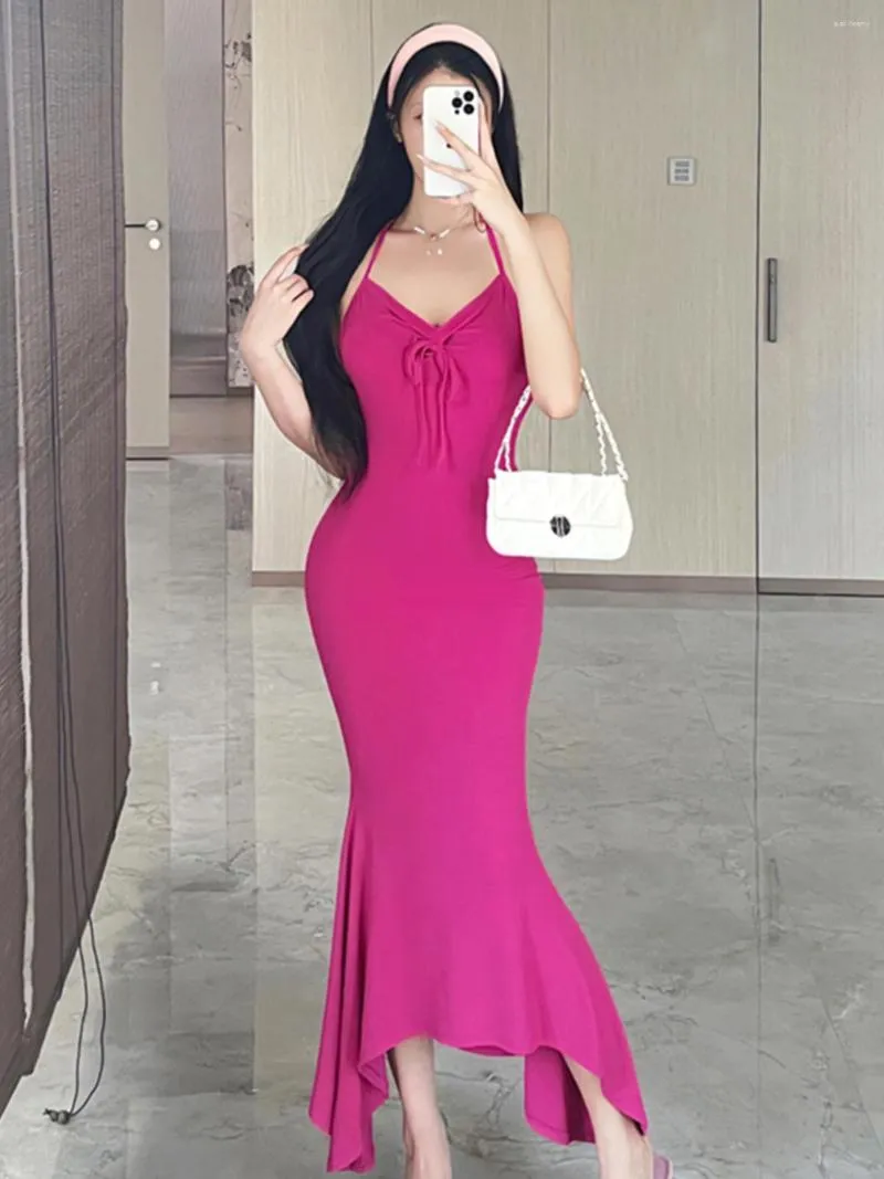 Casual Dresses Insta Sexy Lace-up Sling Dress 2024 Slim Fit Halterneck Sheath Fishtail Skirt