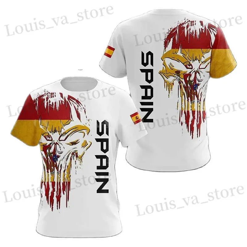 Mäns t-shirts Spanien Spanien National Emblem Print 3D Mens T-shirts O-Neck kort-slved toppar mode överdimensionerade lösa män kläder ropa hombre t240419