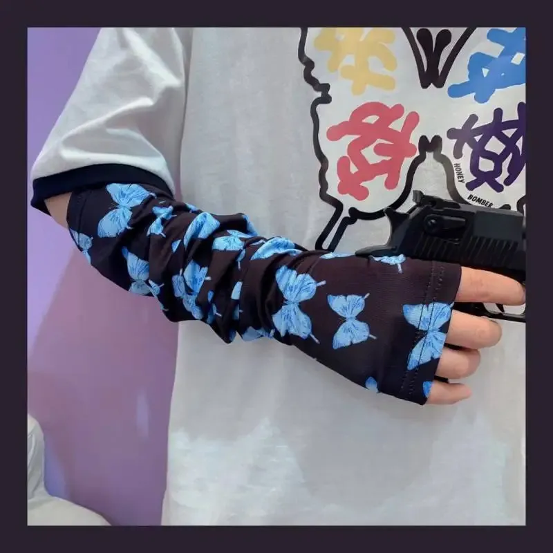 NOWY modny nadruk motyla Ice jedwabny rękaw Japan styl lolita kawaii girl anime ramię mankiet stylowy krem ​​przeciwsłoneczny