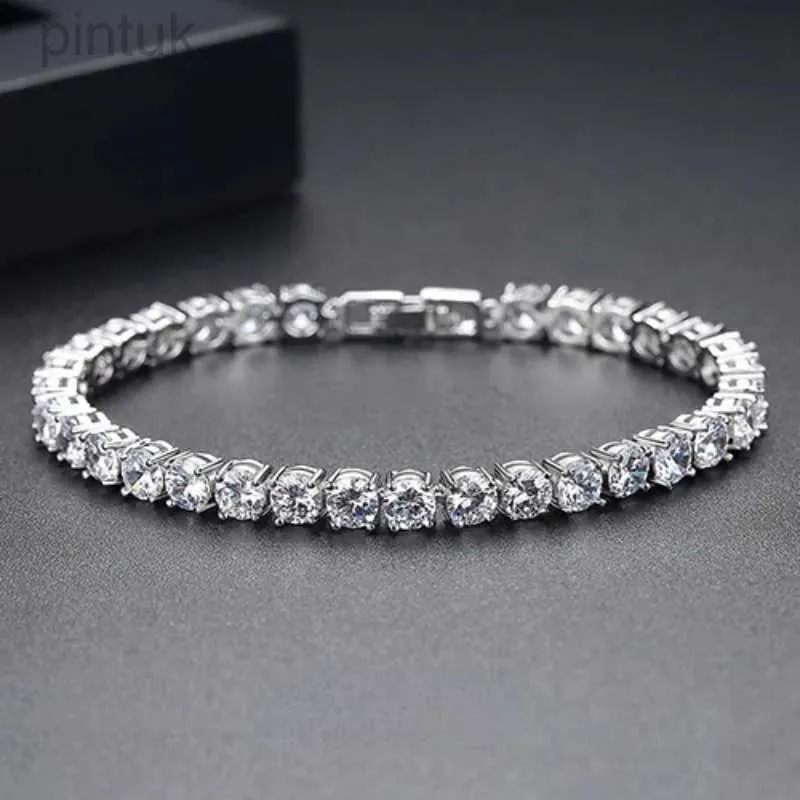 Chain Crystal Tennis Bracelets For WomenMen Luxury Hiphop Iced Out 4mm Cubic Zirconia Gold Color Silver Color Bracelet Chain Jewelry d240419
