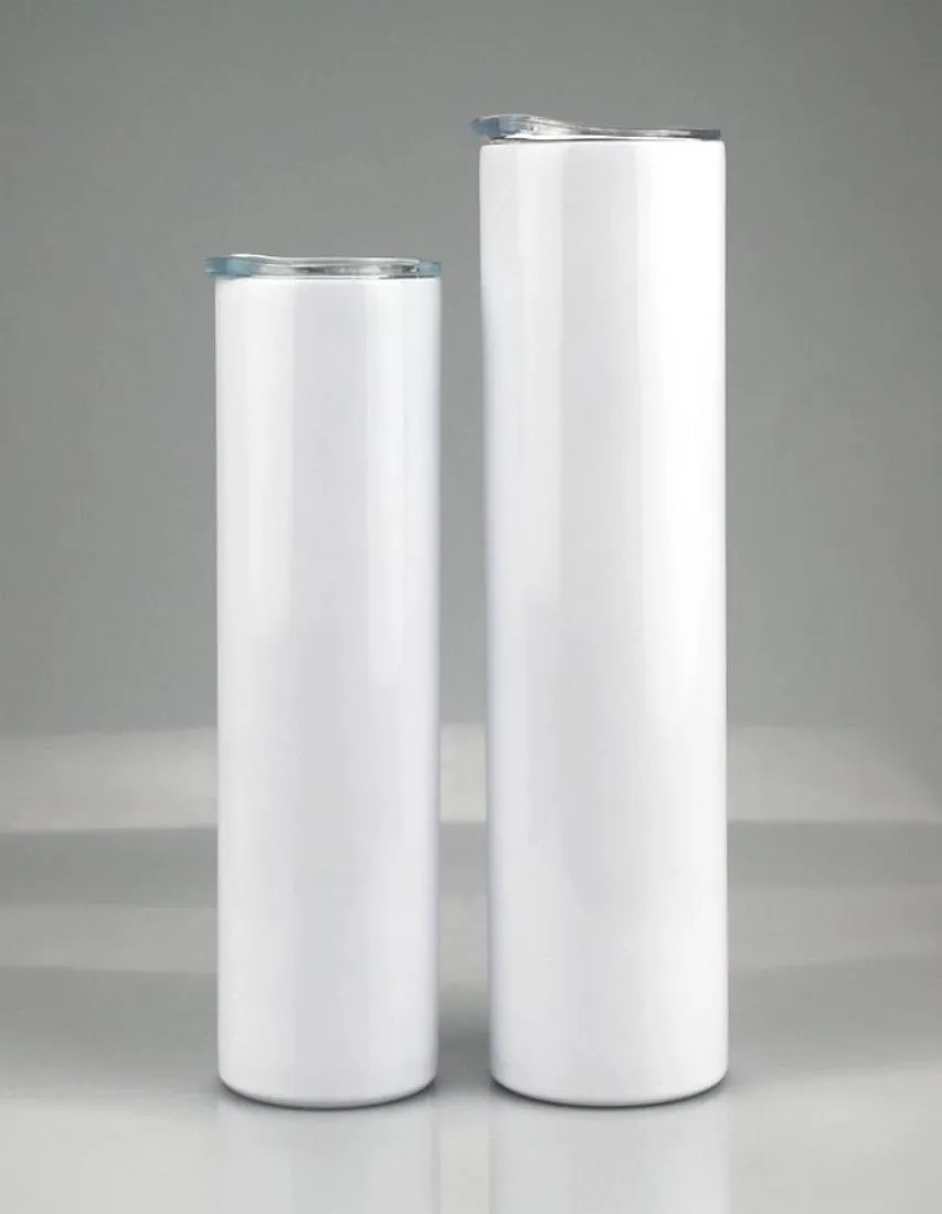 Sublimering rak tumlare rostfritt stål tom vit kopp med lock cylinder flaska snabb hav bwc36063404046