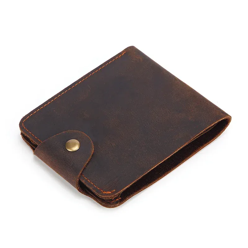 Wallets Crazy Horse Leather Men Wallets Vintage Short Purse Dollar Money Clip Wallet Hasp Cards Cash Holders