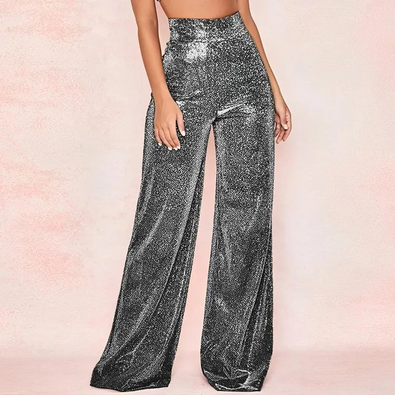 Pantalones de mujeres pantalones rectos Glitter Sequin Dance Dance Splitkly Fashion Elegant Casual Simple Shiny Night Out Clubwear