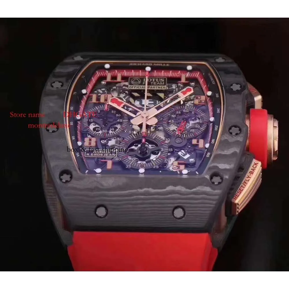 Taille de concepteur en acier inoxydable 40x50x16 mm RM11 RM011-03Carbon 2024 Chronographe Superclone Match Mentes Fibre Montres Mécanique Luxe With Watch Ceramic 132