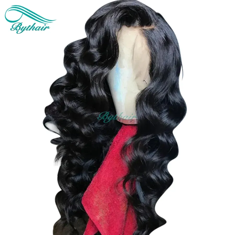 Wigs Bythair Lace Front Human Hair Wig Natural Wave Pre Plucked Hairline Full Lace Wig Wavy Malaysian Virgin Hair 150% Density Bleached