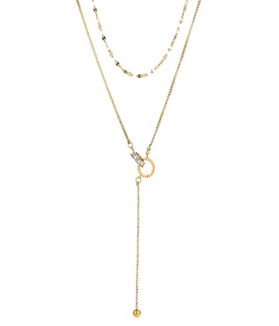 Pendanthalsband 2021 Dubbelskikthalsband Kvinnliga trendiga smycken Goldrose Gold Color Roman Loop Sweater Decoration Chain Part3446849