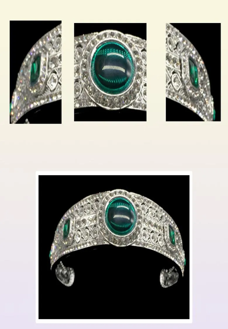 Rhinage vert princesse Eugenie Tiara Crystal Bridal Royal Crown Diadem Accessoires de cheveux de mariage Bijoux RE3196 C18112002335144