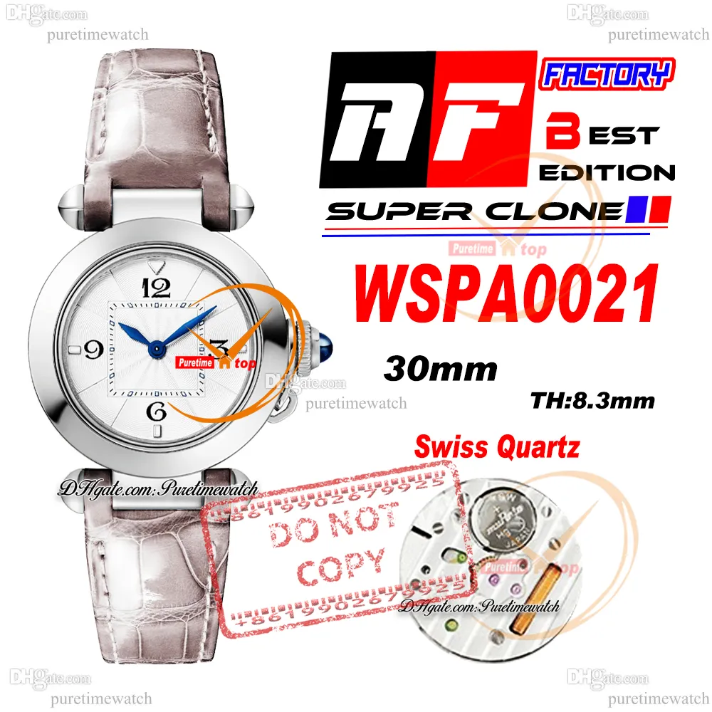 Pasha WSPA0021 Szwajcarski kwarc Watch Watch AF 30 mm stalowa obudowa biała teksturowanie szary skórzany pasek Panie zegarki Lady Super Edition RelOJ de Mujer Pureteime Ptcar