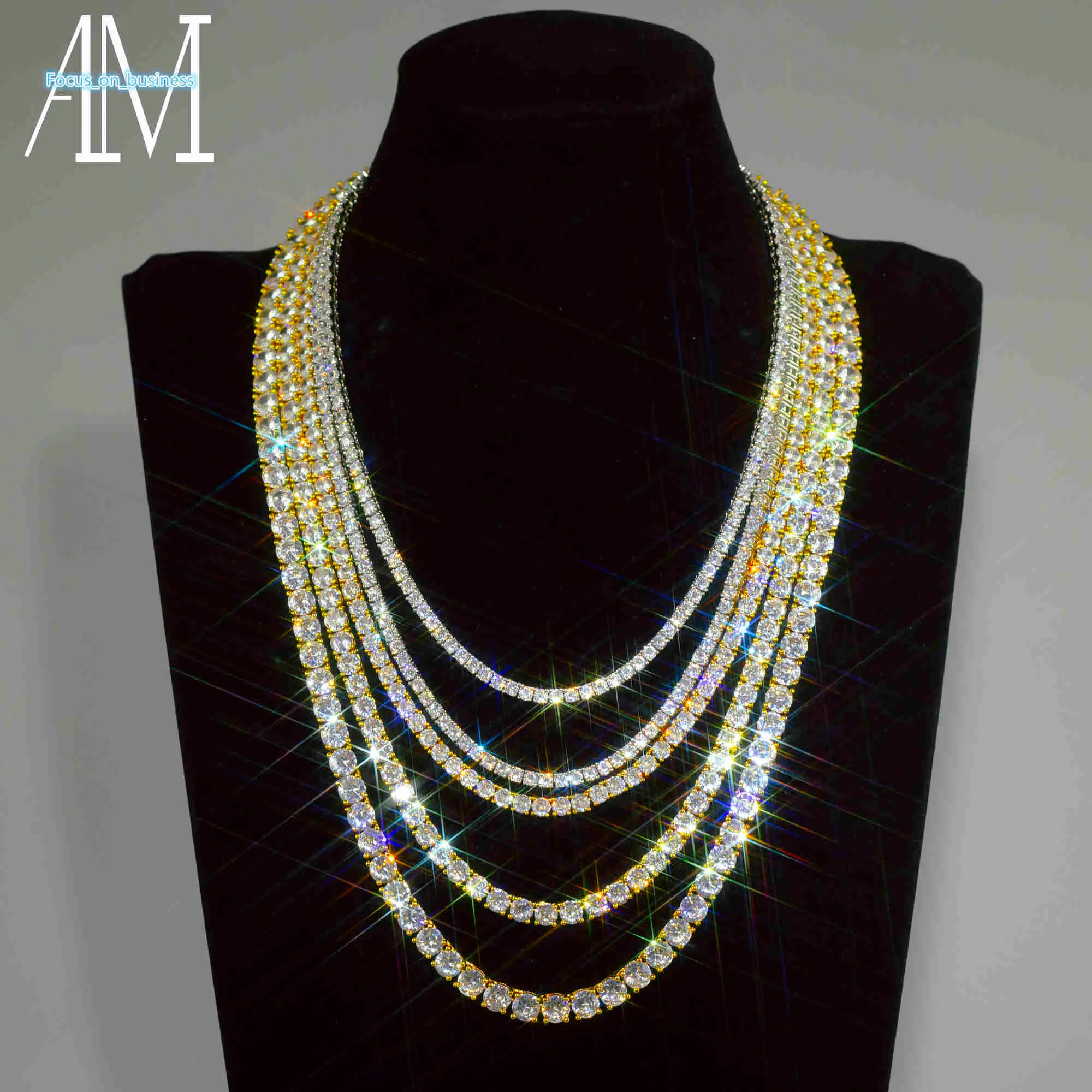 I lager 925 Silver 2mm 3mm 4mm 5mm VVS Moissanite Tennis Chain Necklace Armband 14K 18K Real Solid Gold Jewelry