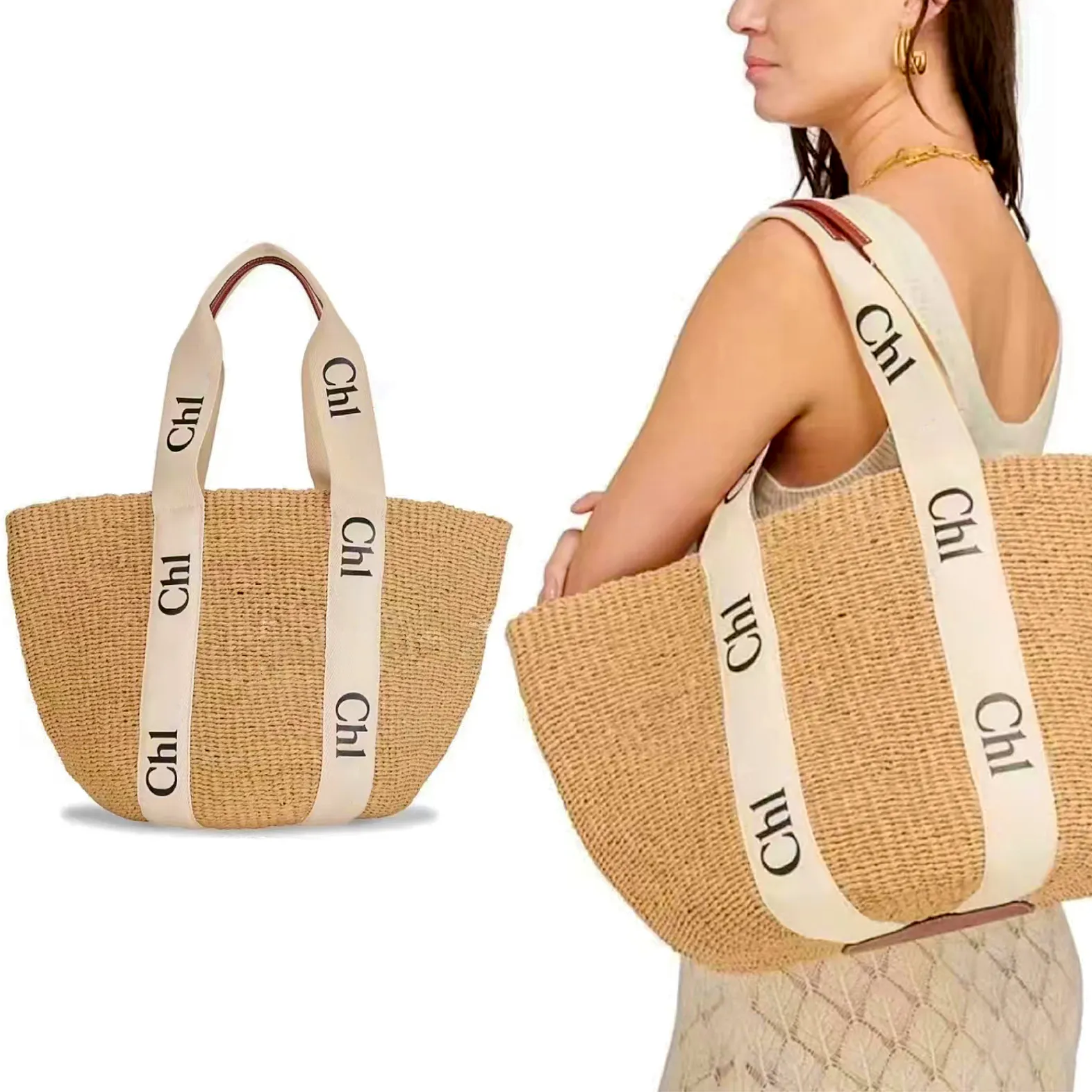 Luxury Woody Straw Weave Basket Beach Bag Designer Handväska Raffias Summer Womens Mens Clutch Shop Butor Vintage Crossbody Travel Bagage Shoulder Semester Tygväskor