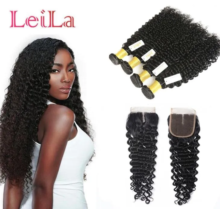 Virgin Hair Deep Wave 5PieCeslot Bundles avec fermeture en dentelle Péruvienne 100 cheveux humains non transformés tâtons bouclés coiffure complète 5525371