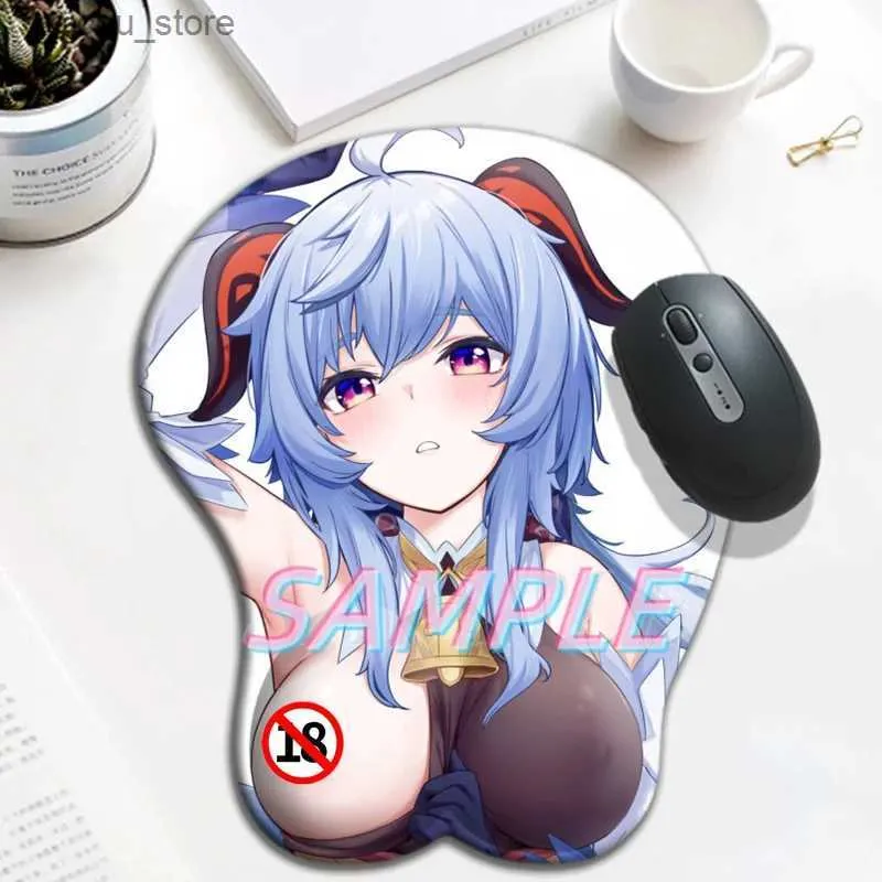 Poussions de souris poignets reposez-vous Genshin Impact Ganyu 3d Oppai Mouse Pad Big Sexy Gamer Anime mignon Rest Silicone Gel Mat Boobs Mousepad Y240419