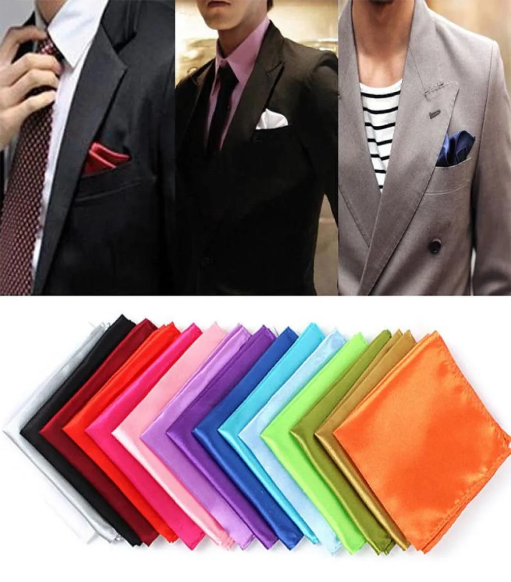 1 PC Men Men Silk Cetin Pocket Square Hankerchief Hanky Plain Solid Color Wedding Party Acessórios 15 Colors730333