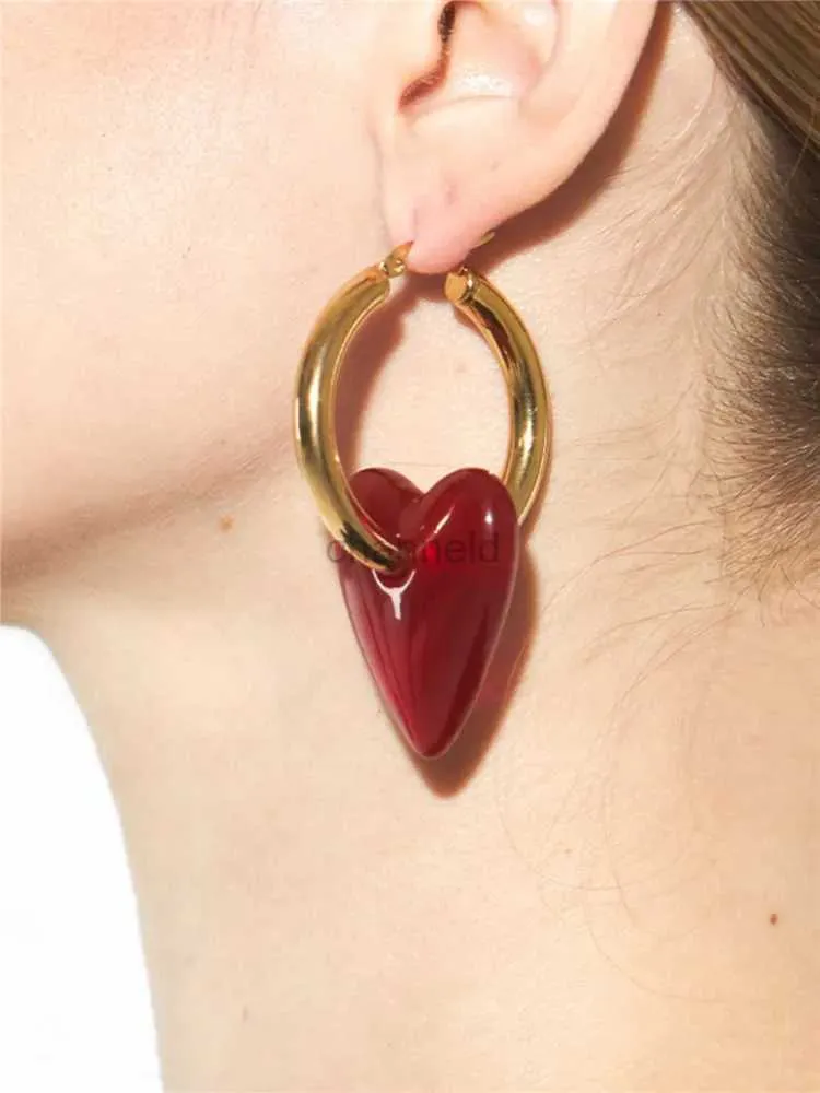 Andere Vintage Red Heart Drop Ohrringe für Frauen Persönlichkeit Big Hoop Ohrringe Frauen Accessoires Schmuck 240419