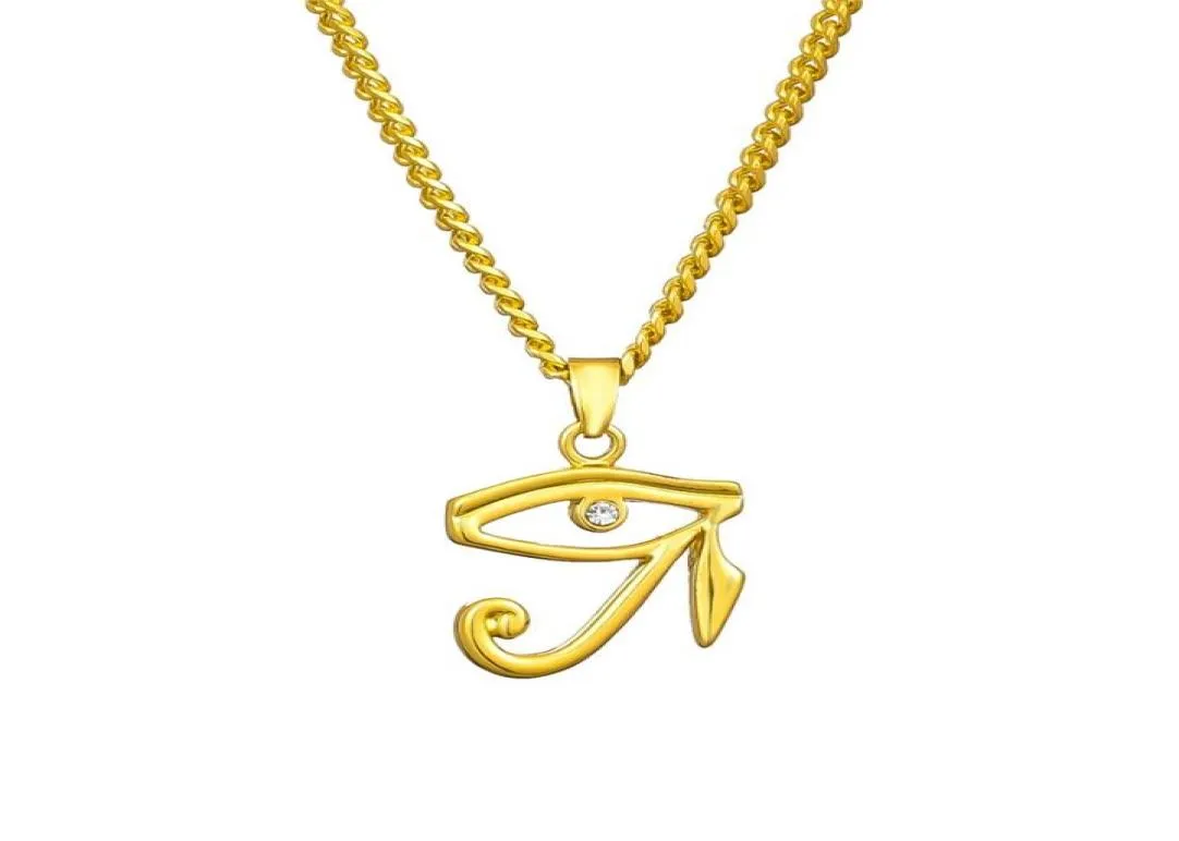 Fashion Mens Women Designer Gold Plated Eye of Horus Pendants Necklace Rhinestone Hip Hop Jewelry 60cm Long Chain Punk Men Necklac2093299
