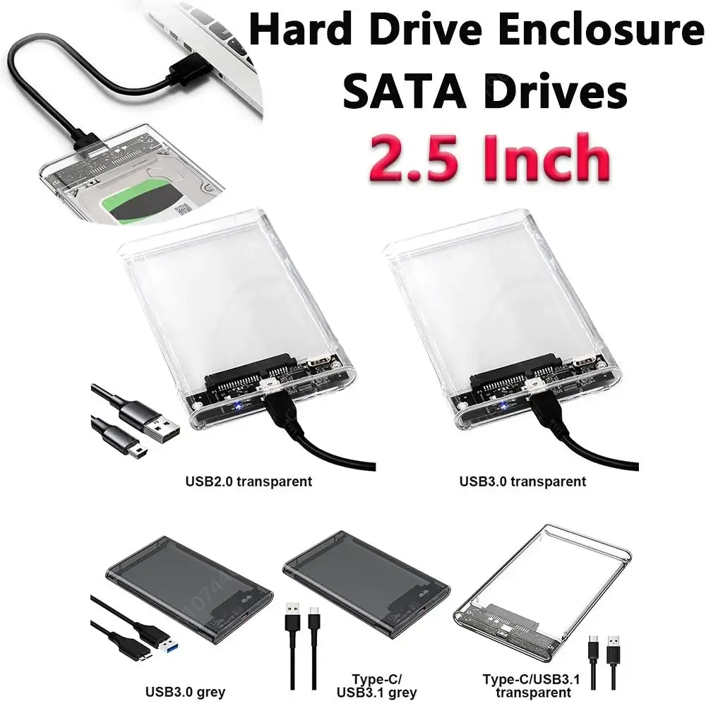 Custodia di involucro da 2,5 pollici HDD SSD USB 2.0/3.0 Custodia per disco rigido mobile USB3.1 Tipo C Drive a disco rigido esterno scatola per alloggiamento esterno mobile