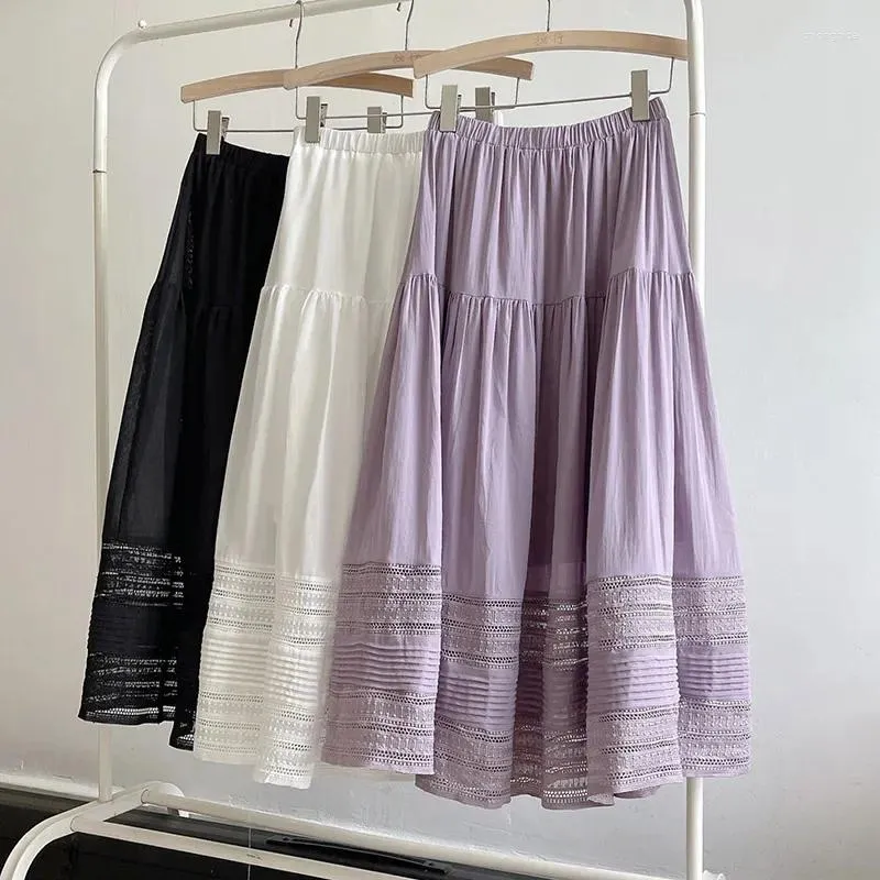Skirts Summer Cool Touch Acetate Embroidered Floral Lace A-line Boho Long Skirt Violet White Black