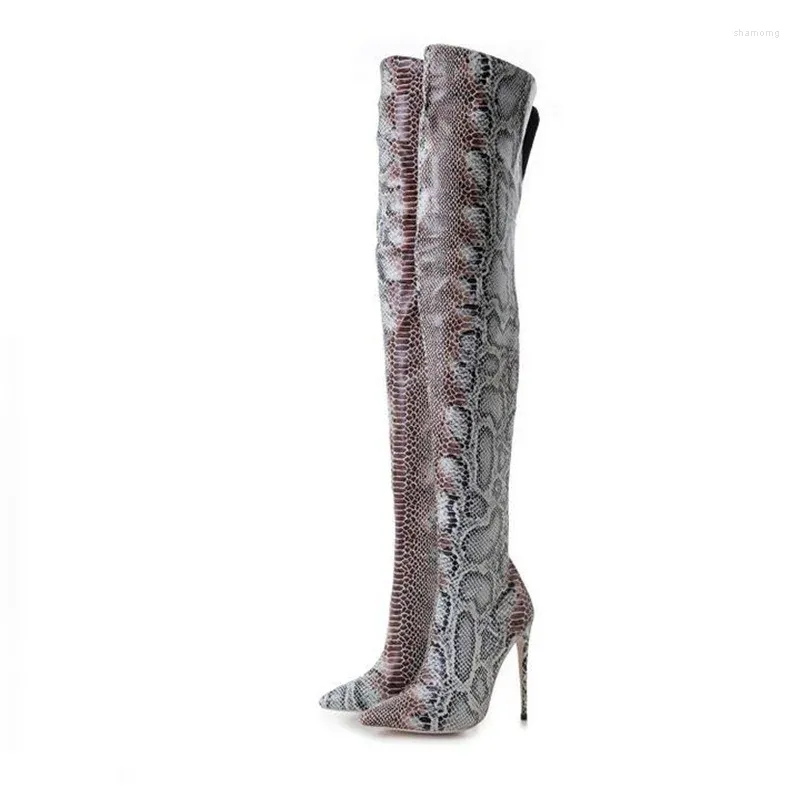 Bottes 2024 style européen Over-le genou gris sexy pointu pointu mince fine mode talon longue femme hiver chaude