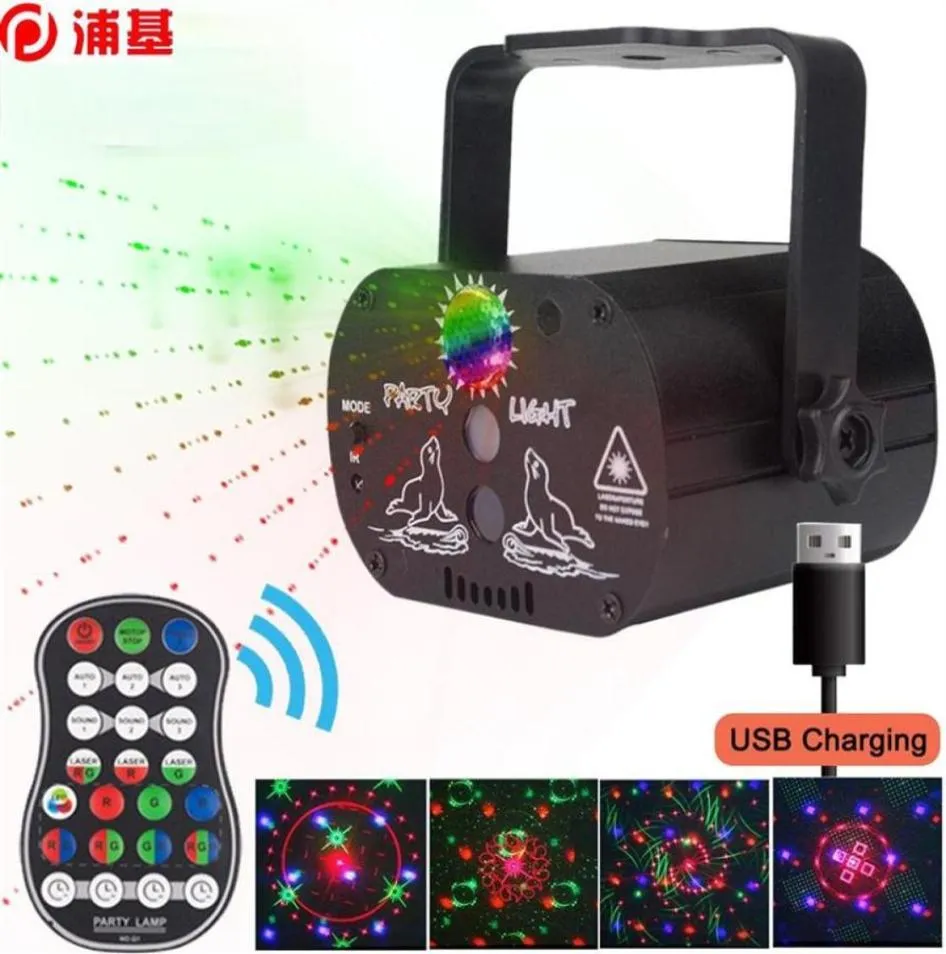 Mini RGB Disco Light USB -uppladdningsbar rödblå grön lampa DJ LED Laser Stage Projector Wedding Birthday Party Lamp Lights185Q320C3510933