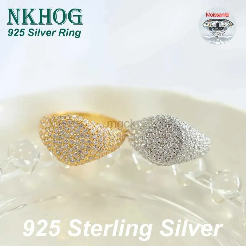 Bröllopsringar Nkhog Full Diamonds Sparkling 925 Sterling Silver Ring Women Men 18K White Gold Band Engagement Wedding Party Rings Fine Jewelry 240419