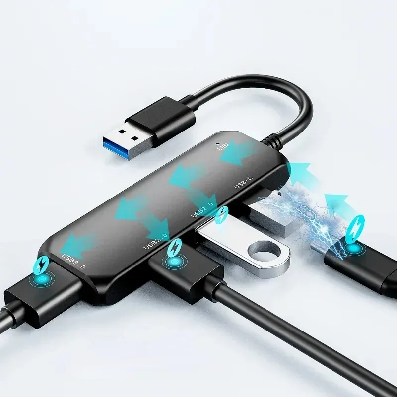Station d'amarrage de type-C charge Hub To Hub Splitter PD Charge pour Mac Book Ultrabook Computer USB Cable Splitter 4 Port