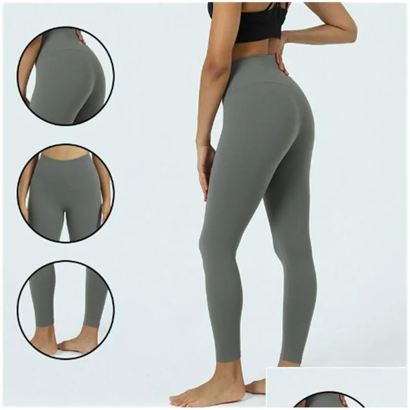 Tenue de yoga Nouveaux vêtements en nylon nue sensation sportive femme hauteur pantalon quatre côtés absorption élastique absorption neuf points drop dhgjf