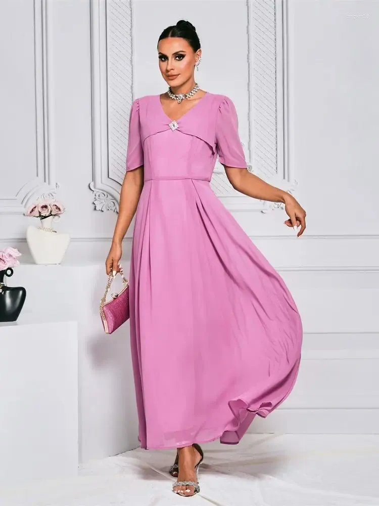 Vêtements ethniques rose à manches courtes Abaya Dubai Luxury 2024 Été élégant arabe musulman Damen Robes Abayas pour femmes Islam robe Femme