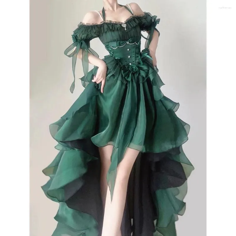 Abiti da festa ksdn abito da sera verde per donna abito principessa fuori dalla spalla manica corta alta/bassa altezza a-line-up occasione formale