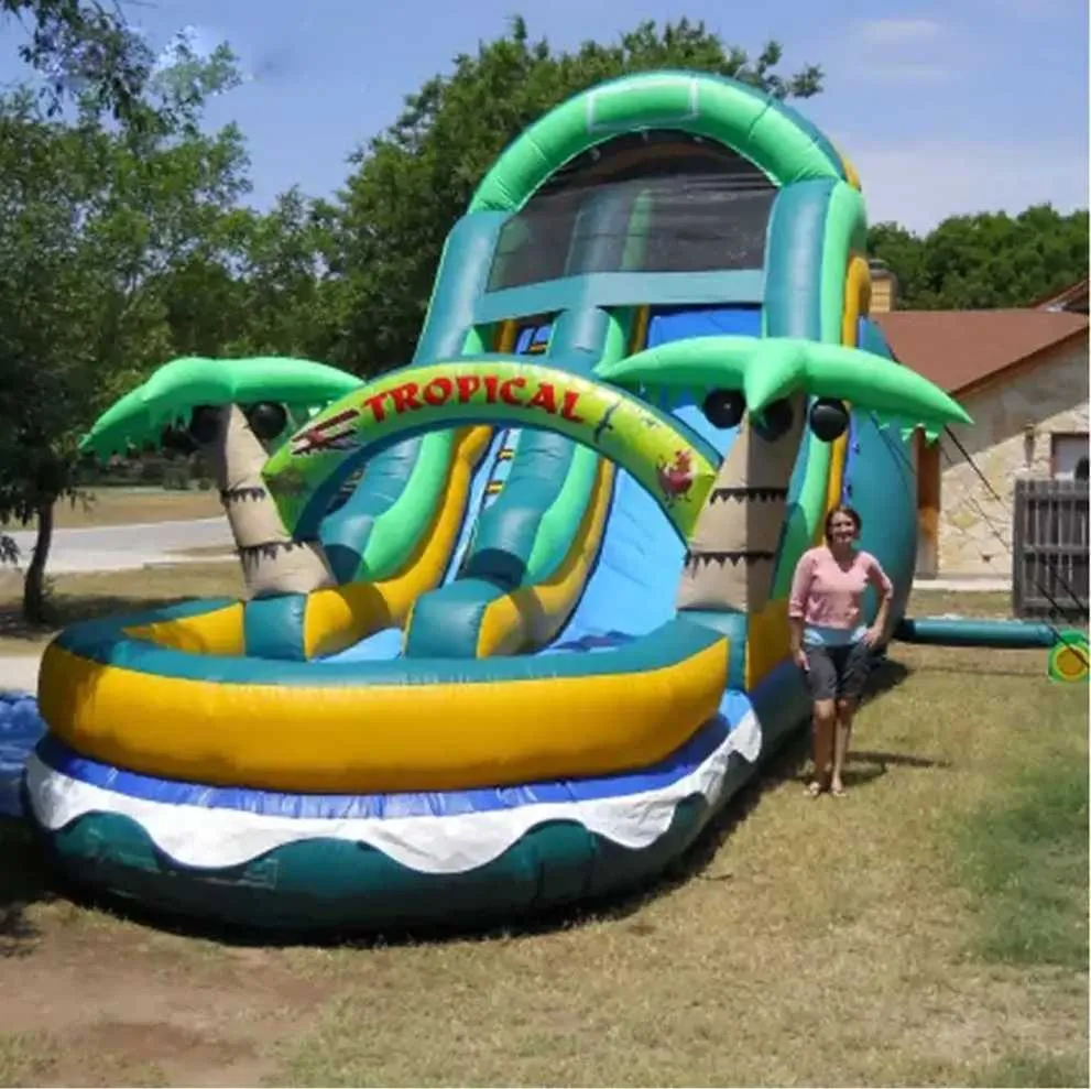 Outdoor -Spiele maßgeschneiderte Erwachsene/Kinder springen Burgen kommerzielle Bounce House aufblasbare Wasserrutsche mit Palmenstil