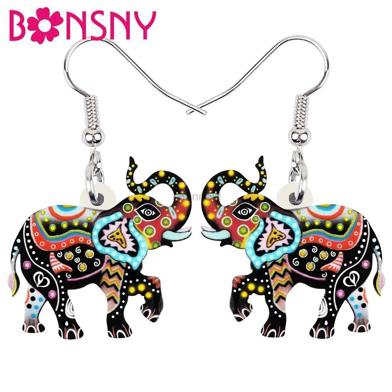 Andere bonsny Acryl Afrika Vintage Totem Long Nase Elephant Ohrringe Langer Tropfen Dangle Modiere Geschenke Schmuck für Mädchen Frauen 240419