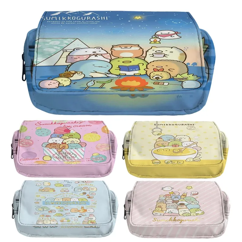 Przypadki Sumikko Gurashi Pencil Case Kolorowa podwójna warstwa duża pojemność worka Pen Pen Penit School School Supplies PenCil Box Trousse Scolaire