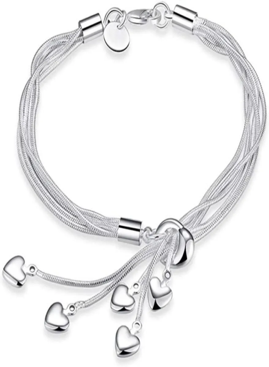 Armband för kvinnor 925 Sterling Silver Fiveline Chain med Fiveheart Armband Bangle Birthday Present för Her17812786704135