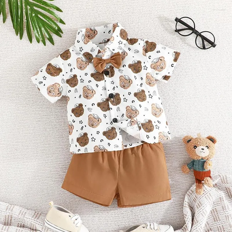 Ensembles de vêtements 0 à 3 ans pour les enfants pour les enfants, les tenues de gentleman ours à manches courtes à nœuds courte avec nœud papillon et short bébé vêtements d'été