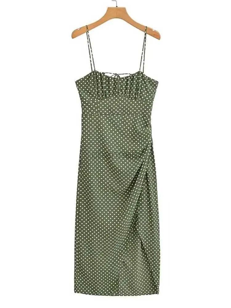 Grundläggande avslappnade klänningar Yenkye 2023 Kvinnor Sexig rygglös sidoslits Polka Dot Sling Dresses Ärmlös damer Holiday Summer Beach Vestido 240419