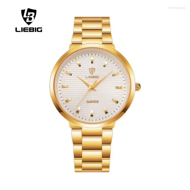 Montre-bracelets Liebig Men Watch Golden Quartz en acier Bracelet Montres pour femmes Clock Relogio masculino L1012