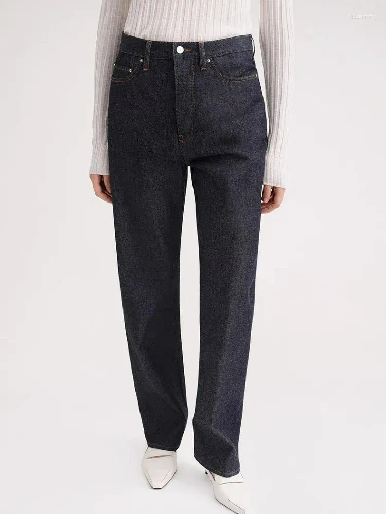 Kvinnors jeans 2024 Autumn Women Original Color Cotton Mid-Rise Straight-ben Twist-Seam