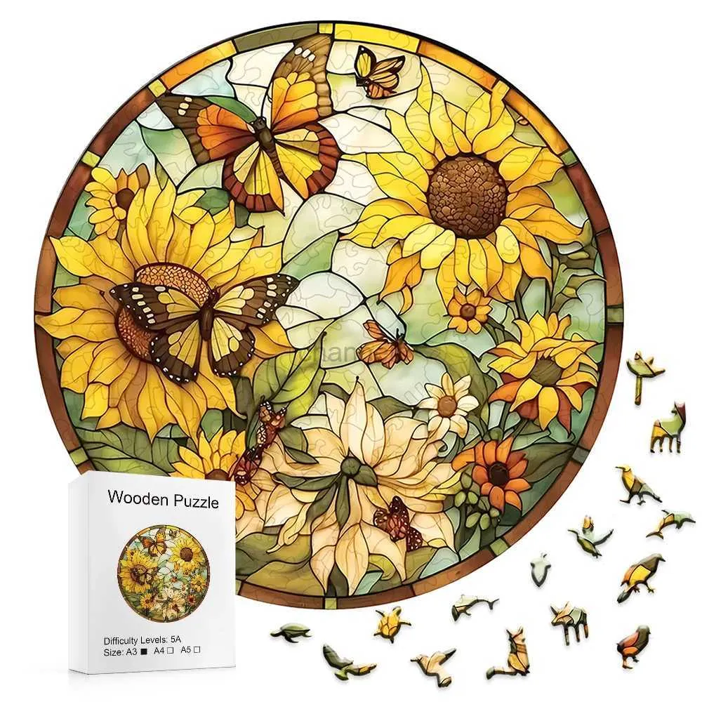 3D Puzzles Sunflower Butterfly Creative Alien Wood Puzzle Difficult to Play Irregular Animal Fragment Puzzle Relieve Stress Christmas Gif 240419