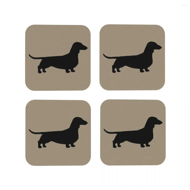 Bord Mattor Dachshund Dog Silhouette (S) Smooth Coated Wiener Coasters Kitchen Placemats Cup Coffee For Decor Home Table Seary Pads