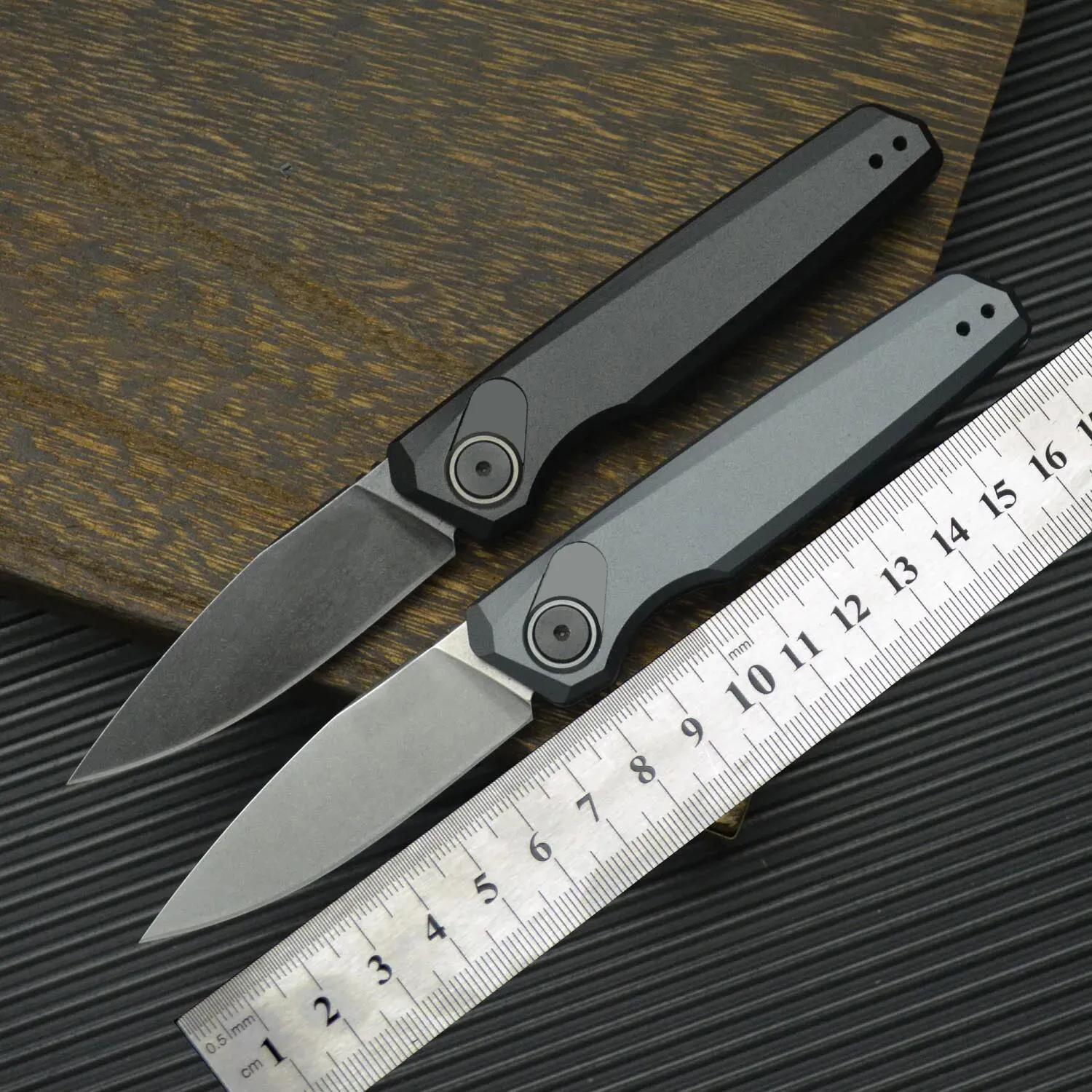 2Models 7551 Launch 18 AUTO Folding Knife 2.79" CPM-154 Stonewashed Drop Point Blade Aluminum Handles Outdoor Hiking Tactical 7551BLK Camp Hunt EDC Tools
