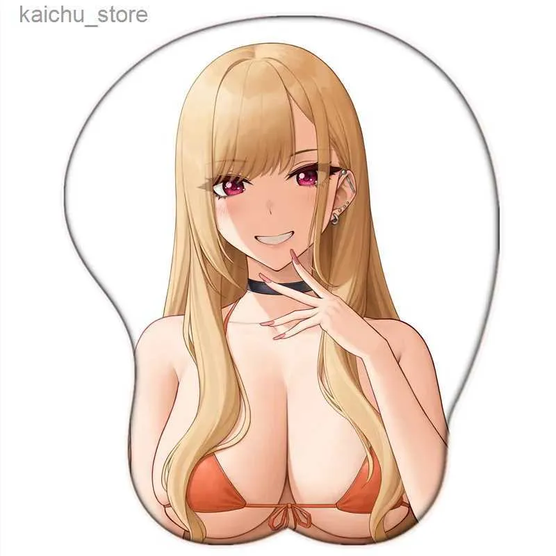 Mouse Pads Wrist Rests Sexy Big Breast Mouse Pad New Anime My Dress Up Darling Marin Kitagawa 3D Cute Manga Pad with Wrist Oppai Silicone Gel Boob Mat Y240419