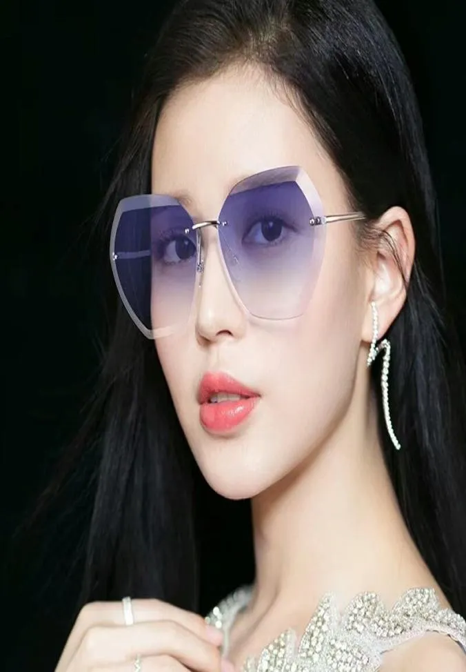 2021New Women039s Solglasögon Ocean Slice Polygonal trimmode Rimless Metal Ben Big Frame Sun Highquality Whole4789963