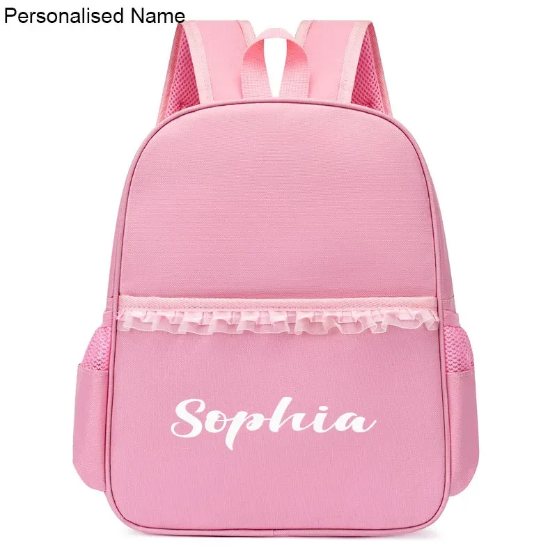 Väskor Personlig tjejdansväska Anpassad namn Nylon ryggsäck rosa ballett Little Girl Storage Bag Sequin Decoration Child's School Bag