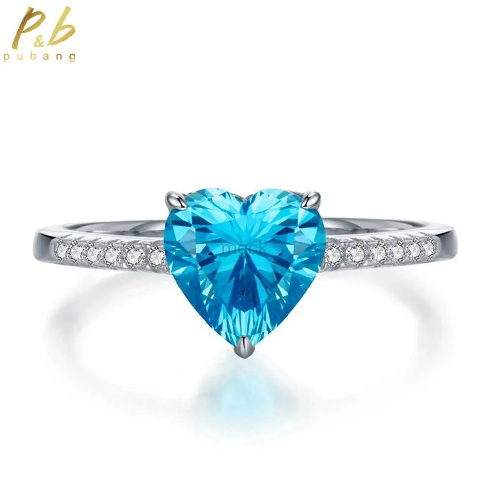 Anelli di nozze pubang gioielleria raffinata Real 925 Sterling Silver Heart Sapphire Blue Gem Creato Moissanit Diamond Ring for Women Regale Drop Shipping 240419