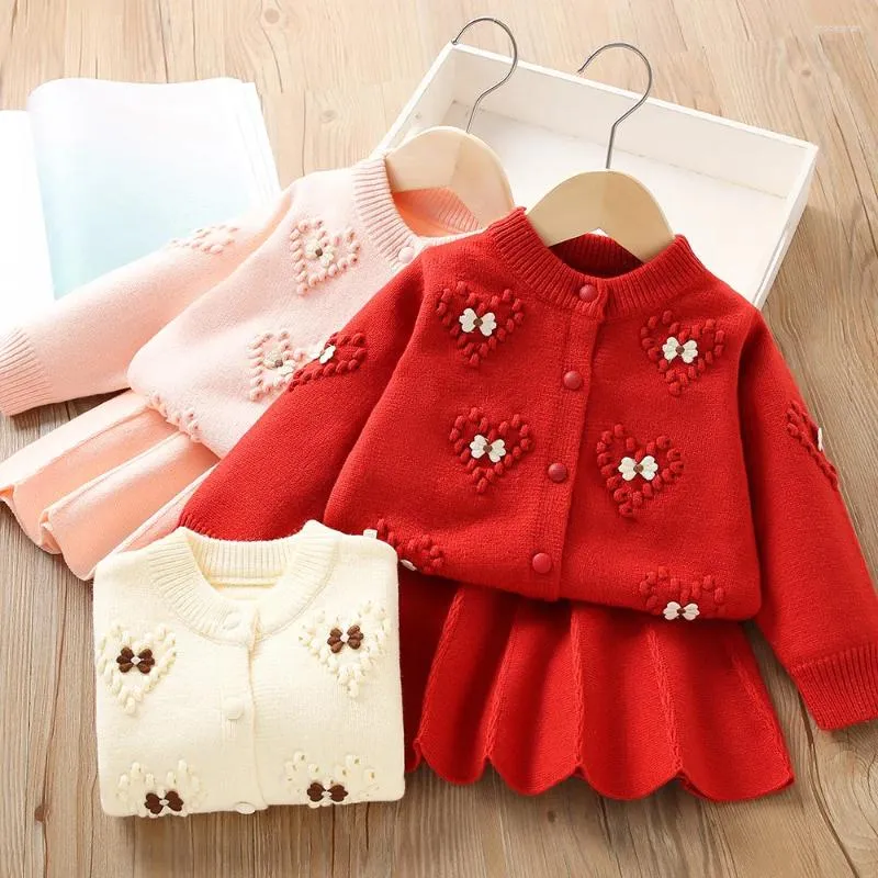 Bekleidungssets Mädchen Kleider Frühling Herbst 2024 Kinder Strickmäntel Pullover Röcke 2pcs Partyanzug für Baby -Outfits Kinderkostum