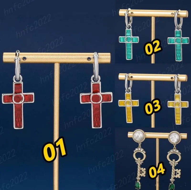 Retro Cross Double G Ear Studs Kolerowanie mężczyzn Women Starożytna dom internetowy Celebryty Celebrity Style szkliwa szkliwa s925 Srebrne igły