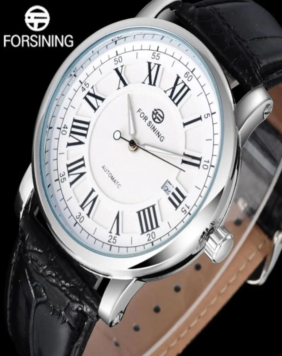 Montre-bracelets 2021 Forsine Brand Men Regarde simple Automatic Self Watch White Dial Date Auto Numerals Roman Leather Band1242175